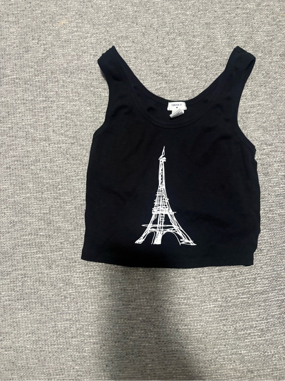 Forever 21 Black Tank Top with White Eiffel Tower Graphic - Kids